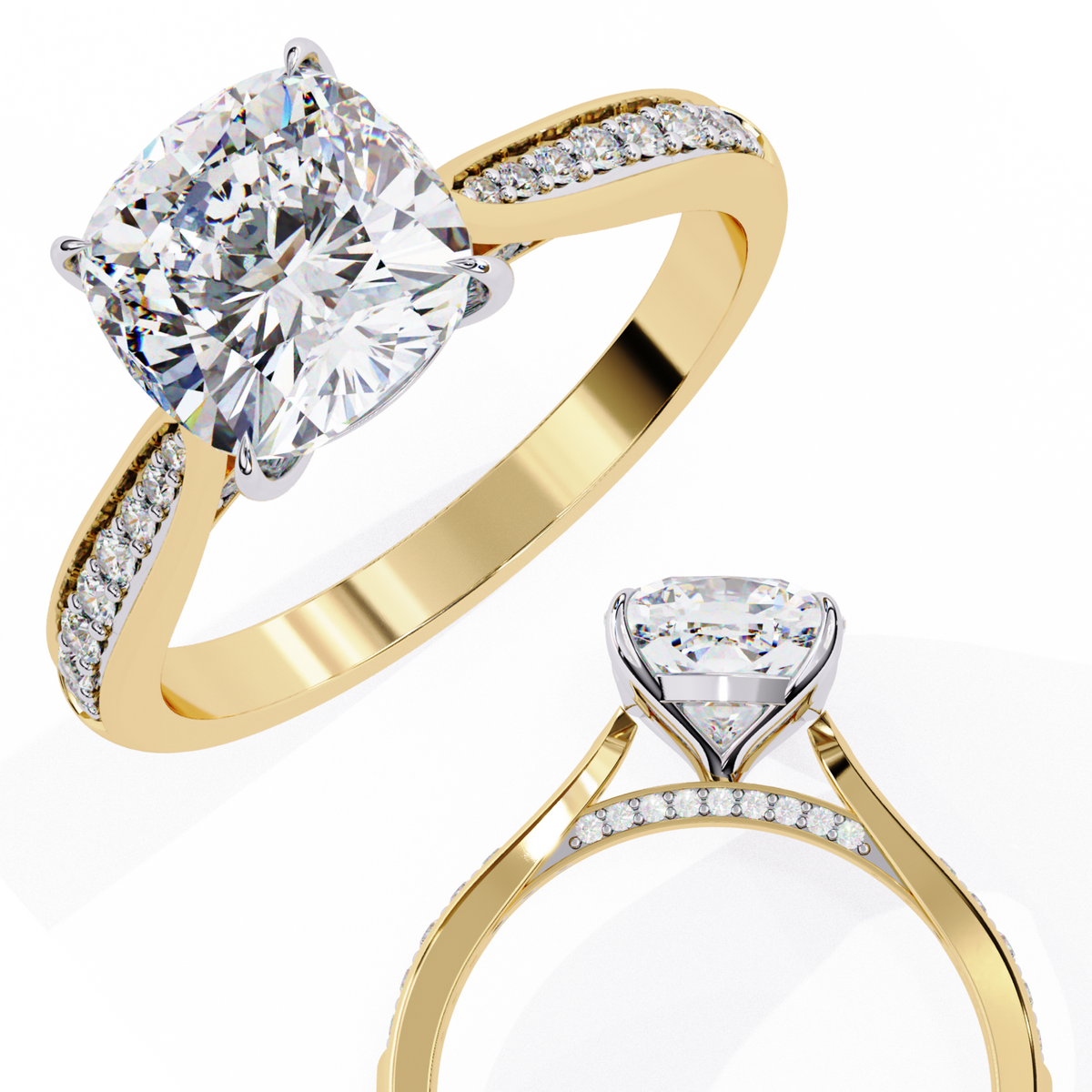 Cushion-Cut Pavé Diamond Engagement Ring