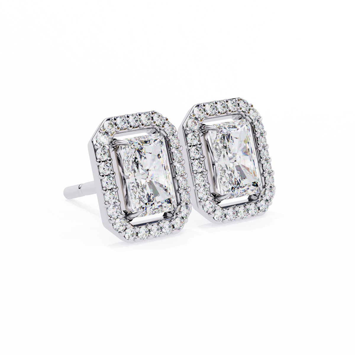 Radiant-Cut Halo Stud Earrings