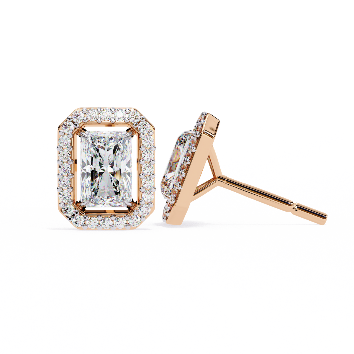 Radiant-Cut Halo Stud Earrings