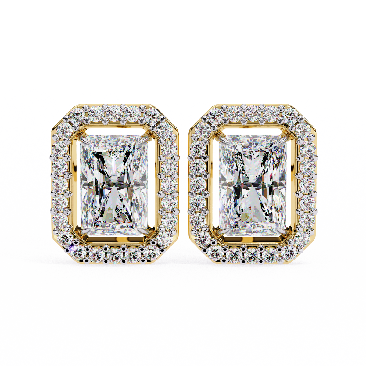 Radiant-Cut Halo Stud Earrings