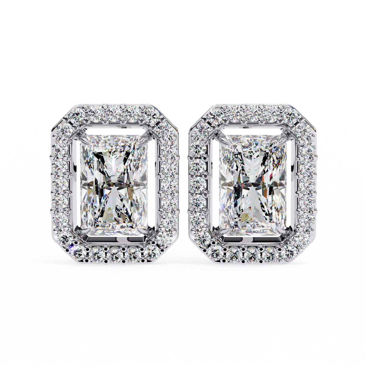 Radiant-Cut Halo Stud Earrings