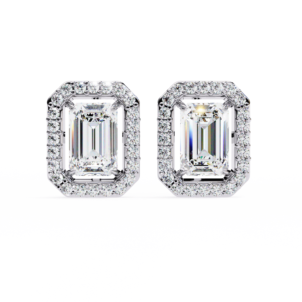 Emerald-Cut Halo Stud Earrings