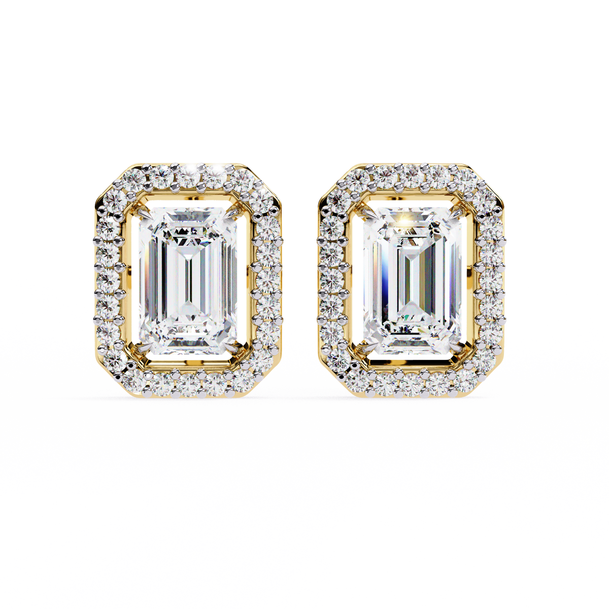Emerald-Cut Halo Stud Earrings