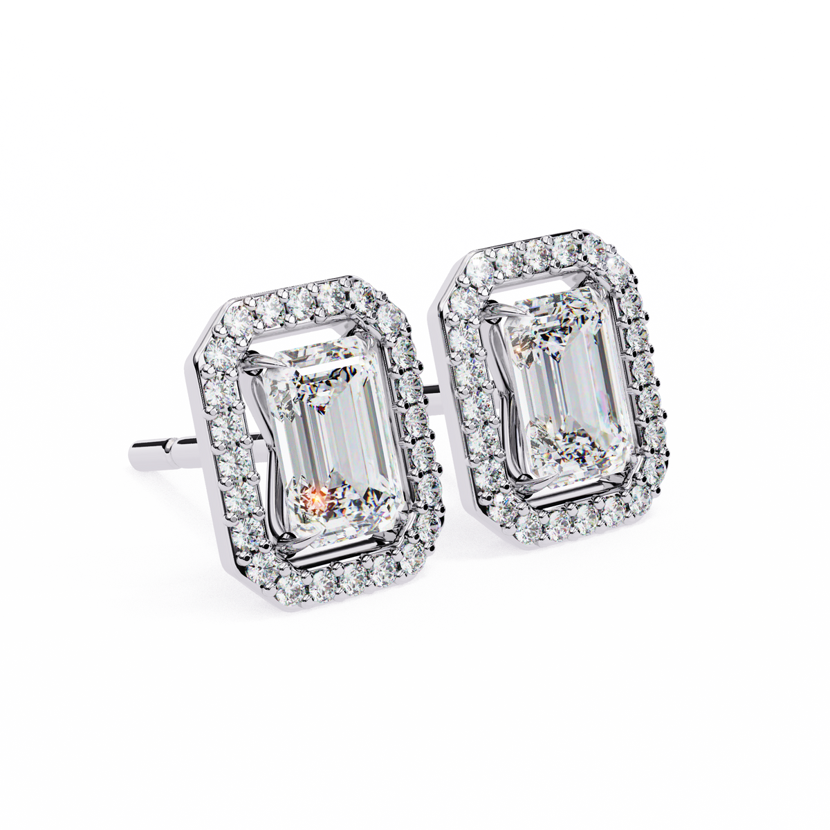 Emerald-Cut Halo Stud Earrings