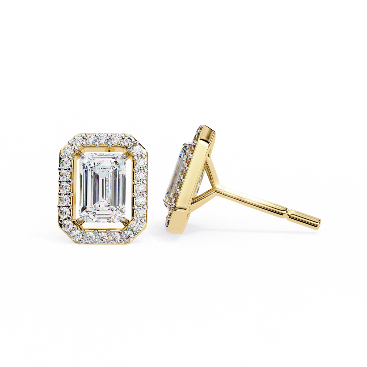 Emerald-Cut Halo Stud Earrings