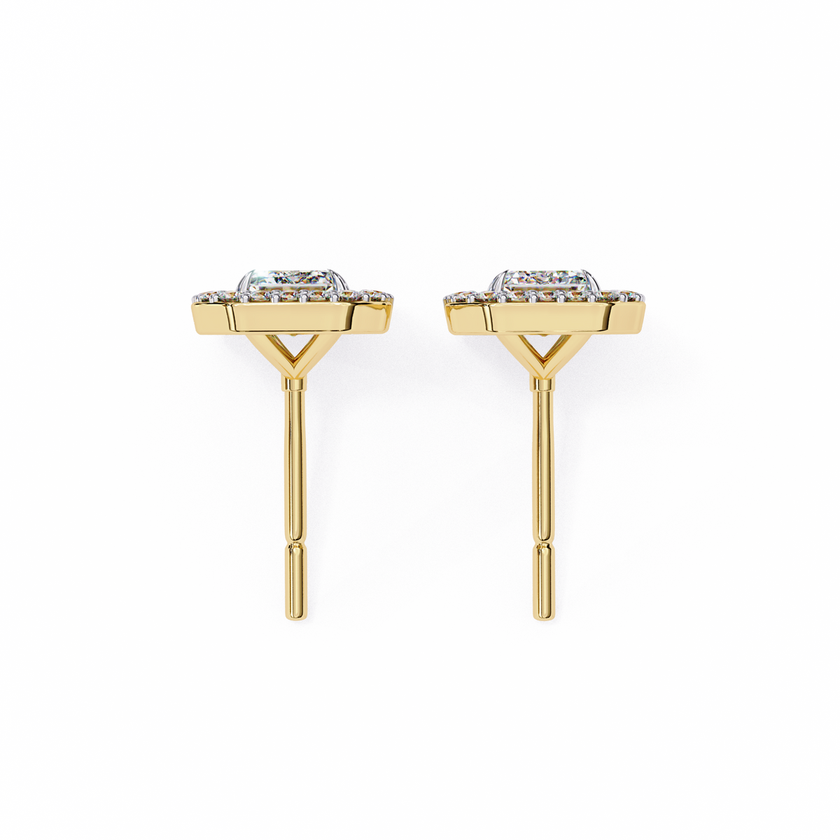 Emerald-Cut Halo Stud Earrings