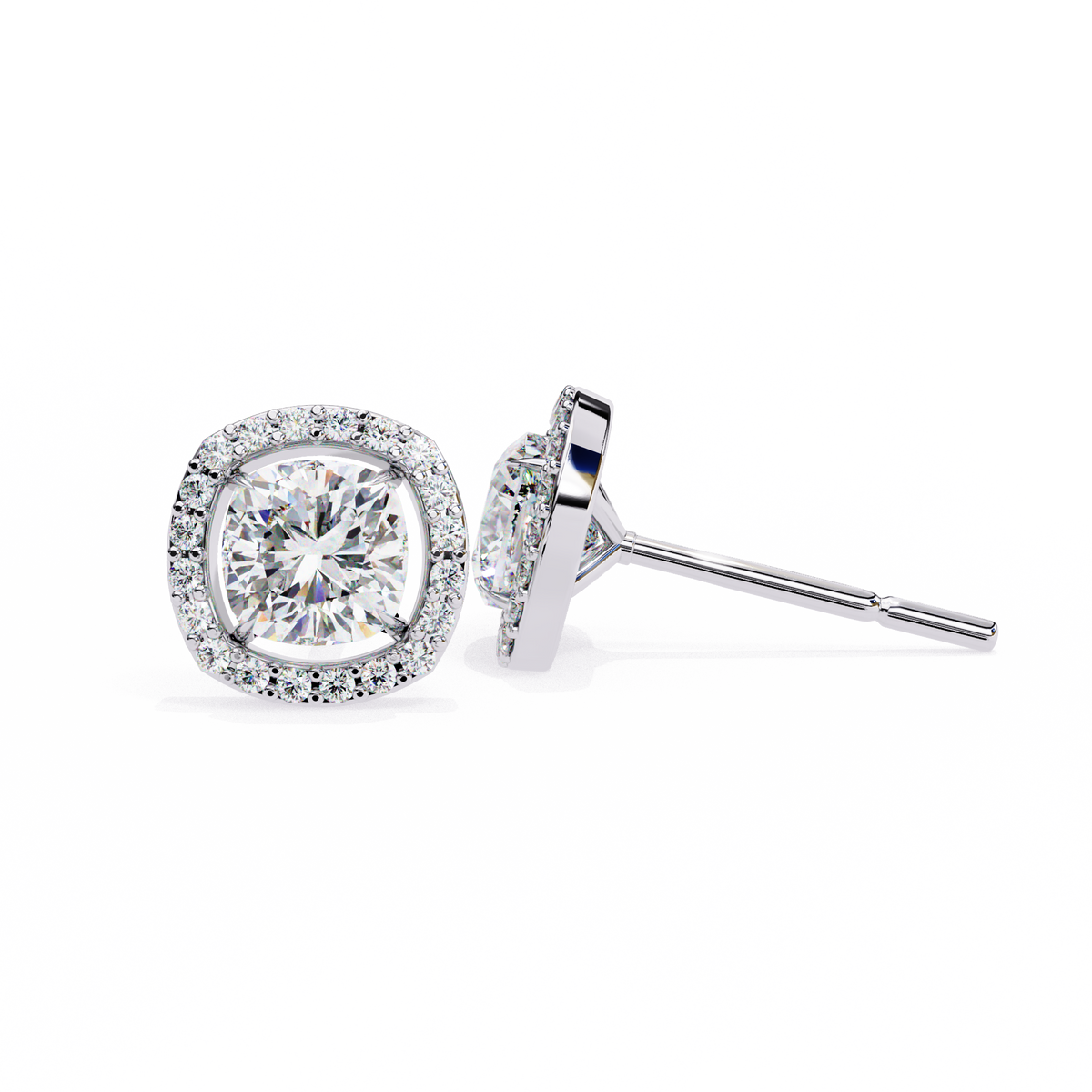 Cushion-Cut Diamond Halo Stud Earrings