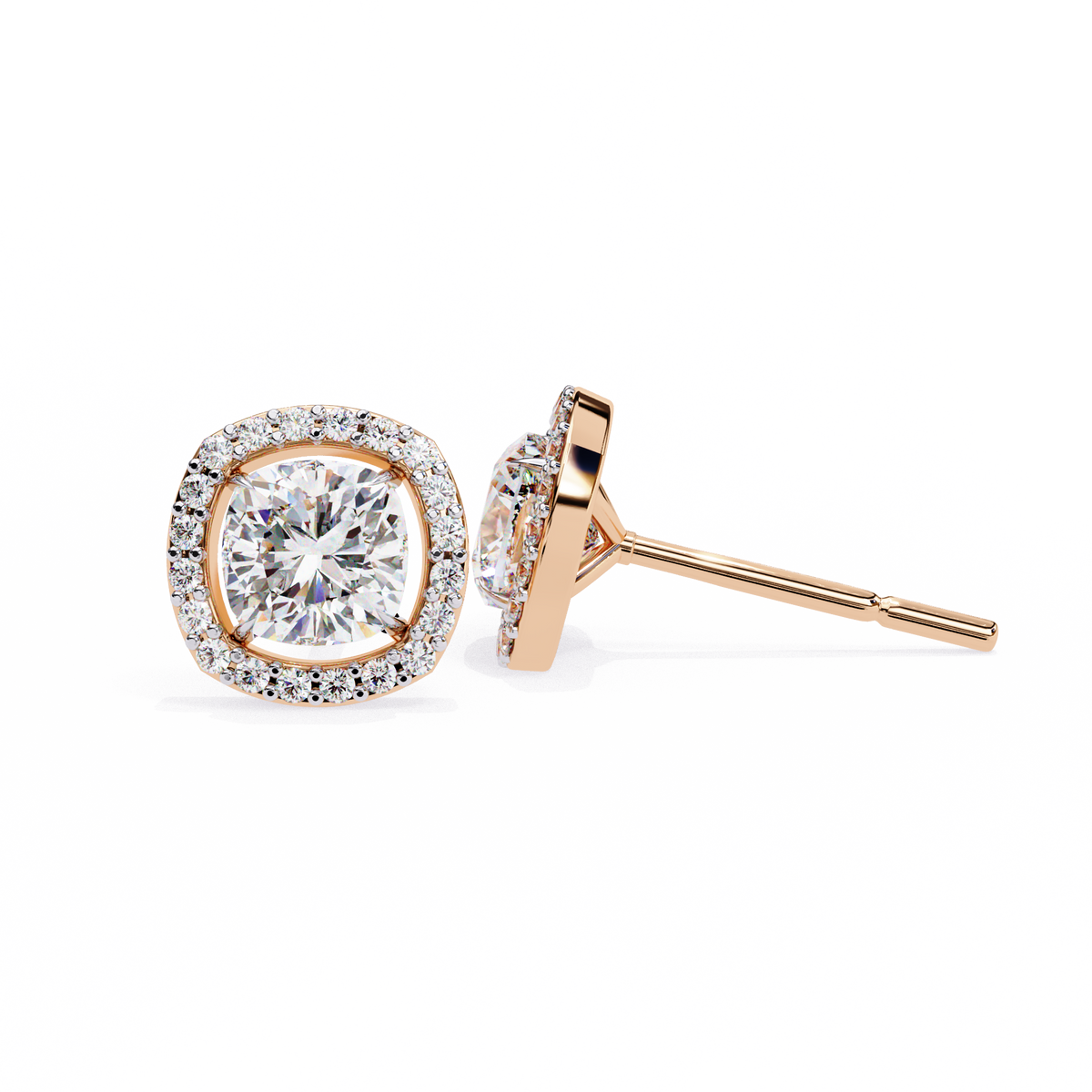 Cushion-Cut Diamond Halo Stud Earrings