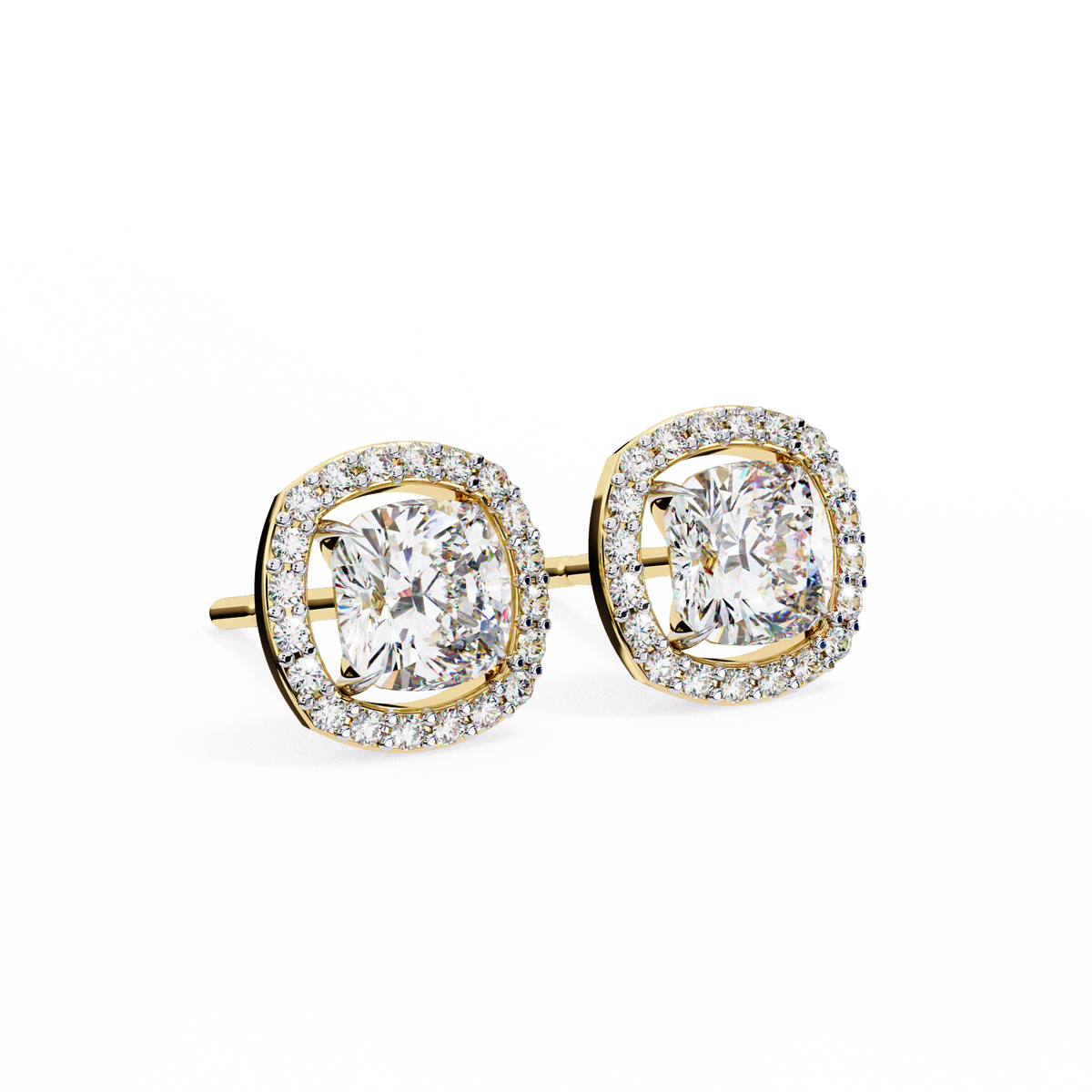 Cushion-Cut Diamond Halo Stud Earrings