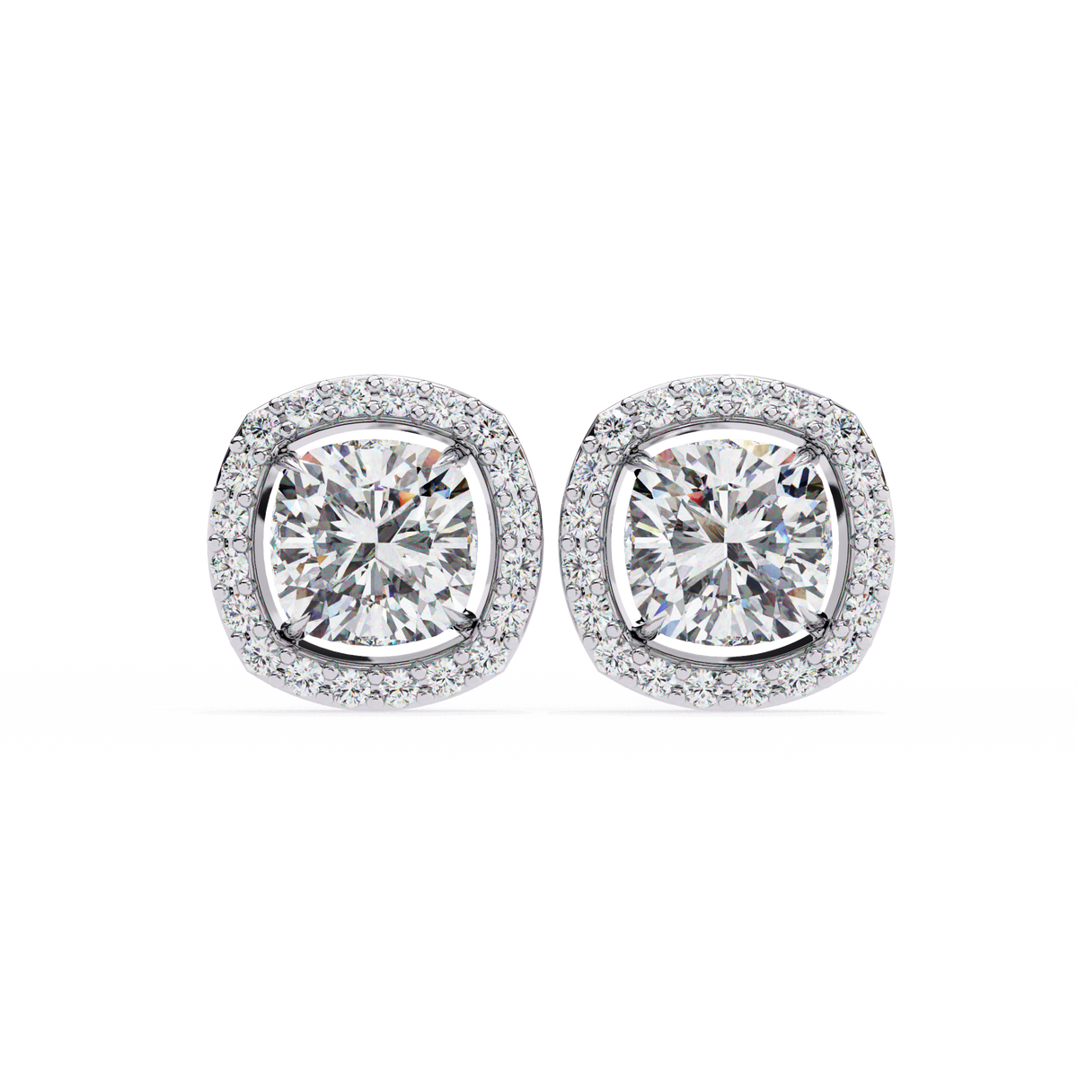 Cushion-Cut Diamond Halo Stud Earrings