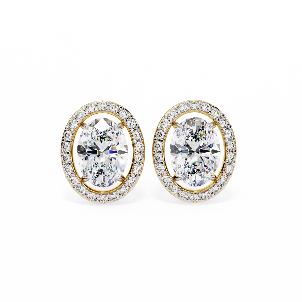 Oval-Cut Diamond Halo Stud Earrings