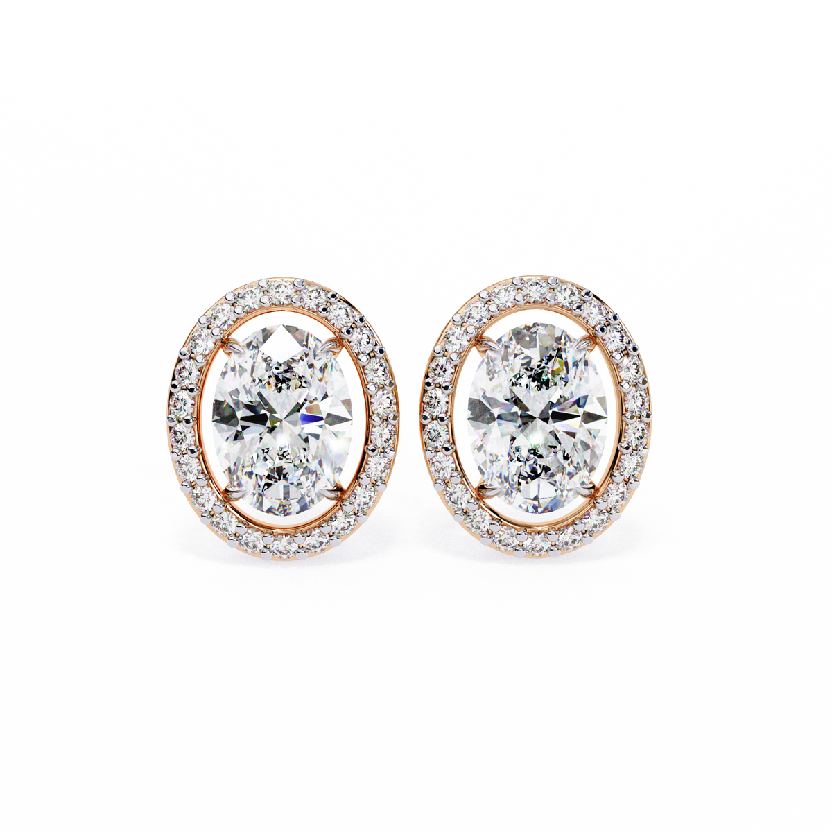Oval-Cut Diamond Halo Stud Earrings