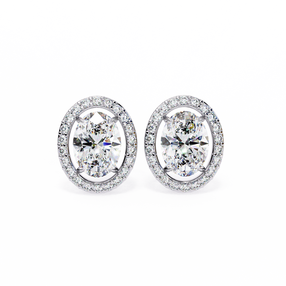 Oval-Cut Diamond Halo Stud Earrings