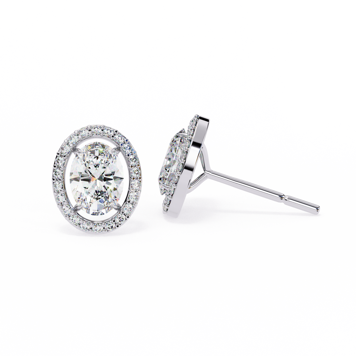 Oval-Cut Diamond Halo Stud Earrings