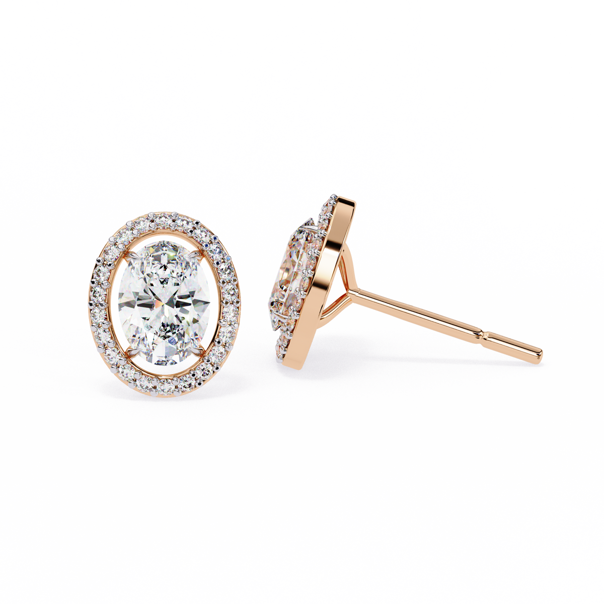 Oval-Cut Diamond Halo Stud Earrings