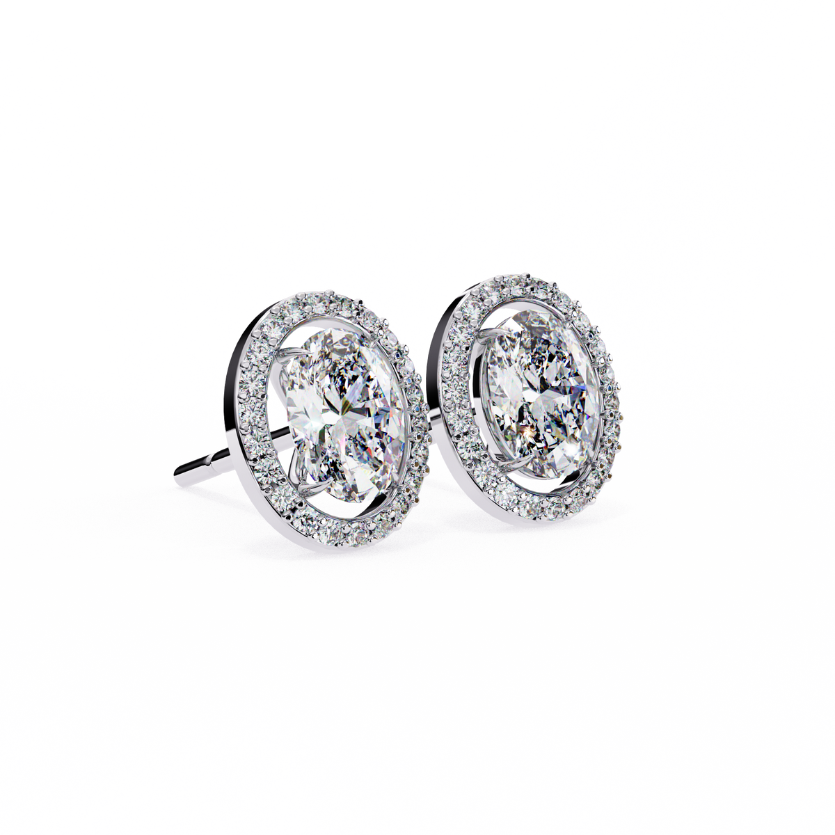 Oval-Cut Diamond Halo Stud Earrings