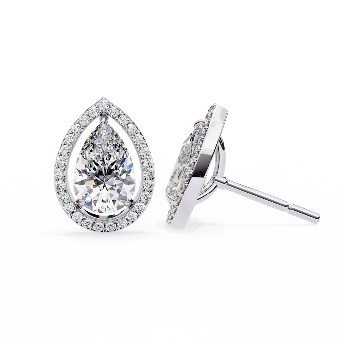 Pear-Shaped Diamond Halo Drop Earrings