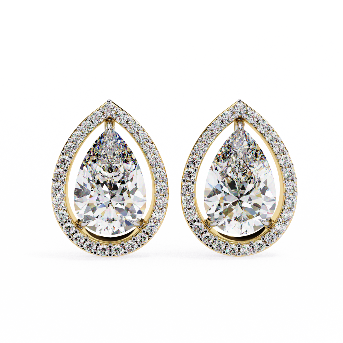 Pear-Shaped Diamond Halo Drop Earrings