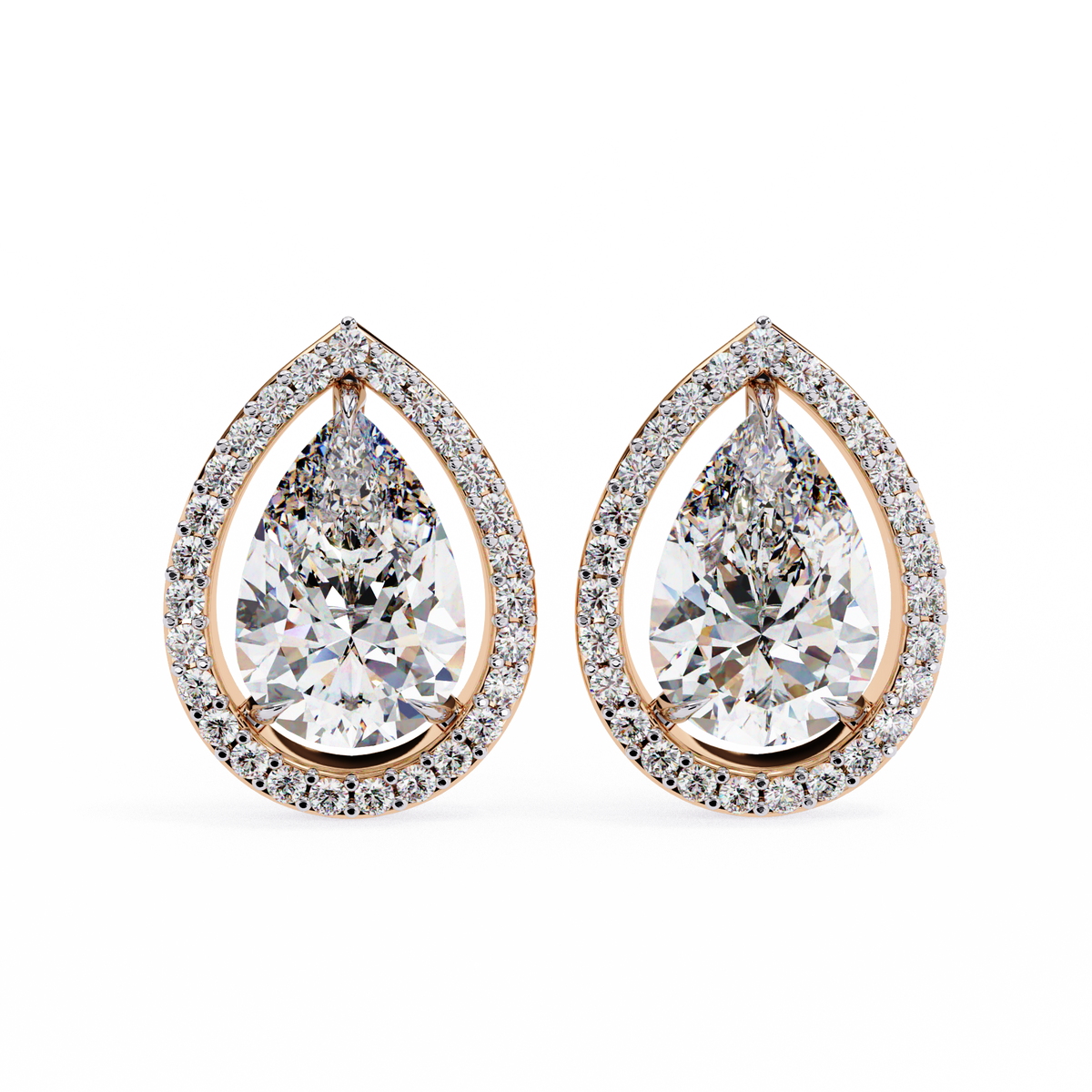 Pear-Shaped Diamond Halo Drop Earrings