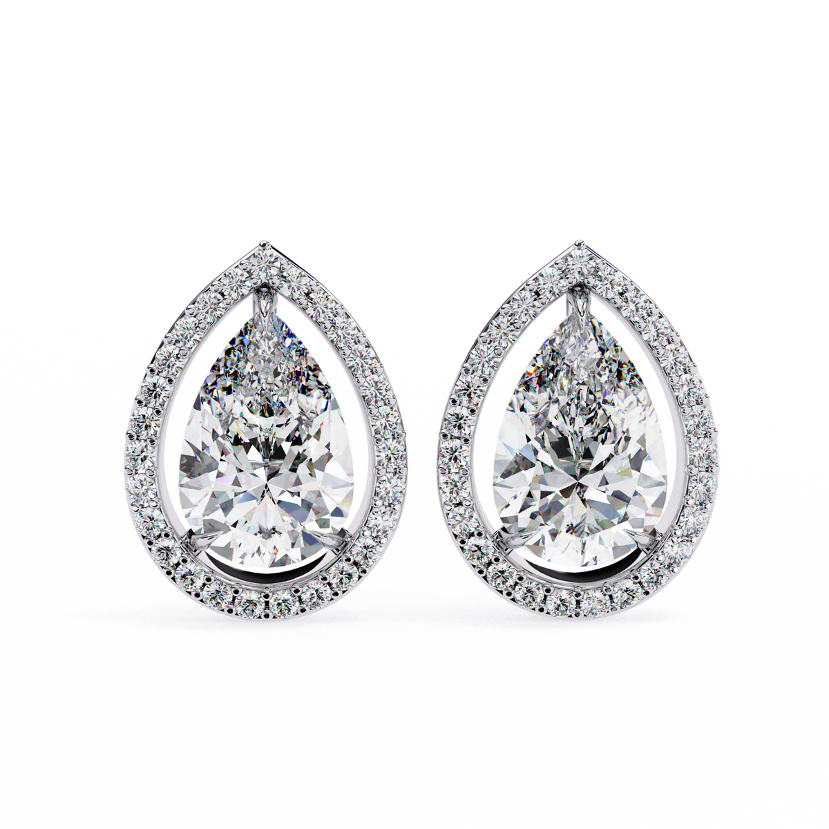 Pear-Shaped Diamond Halo Drop Earrings