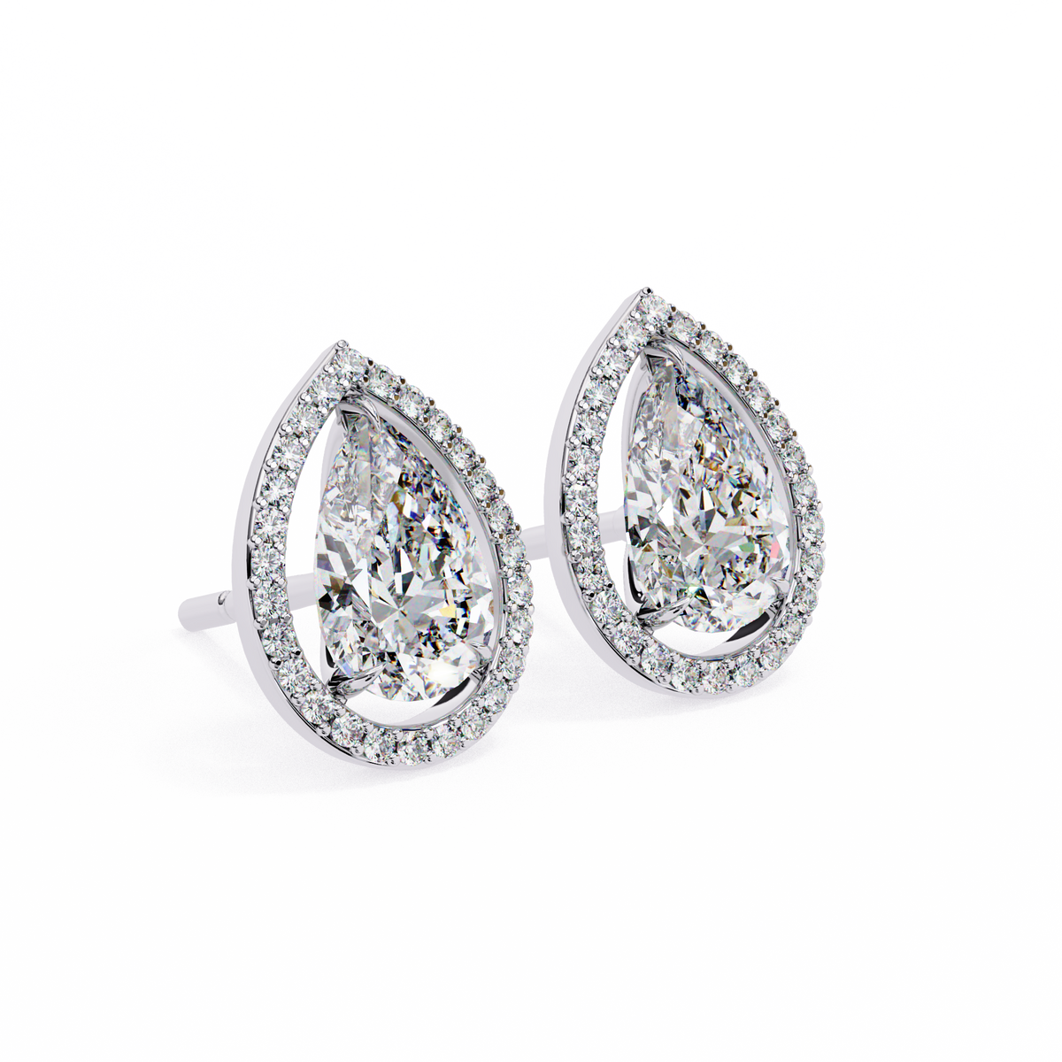 Pear-Shaped Diamond Halo Drop Earrings