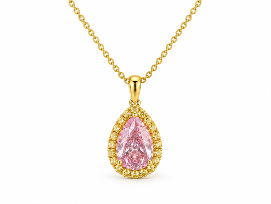 The Ethereal Pink Pear and Yellow Round Halo Pendant