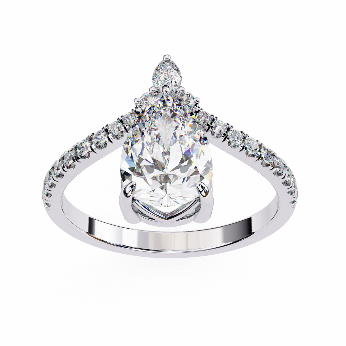 Pear-Shaped Diamond Ring with Pear & Round Accents