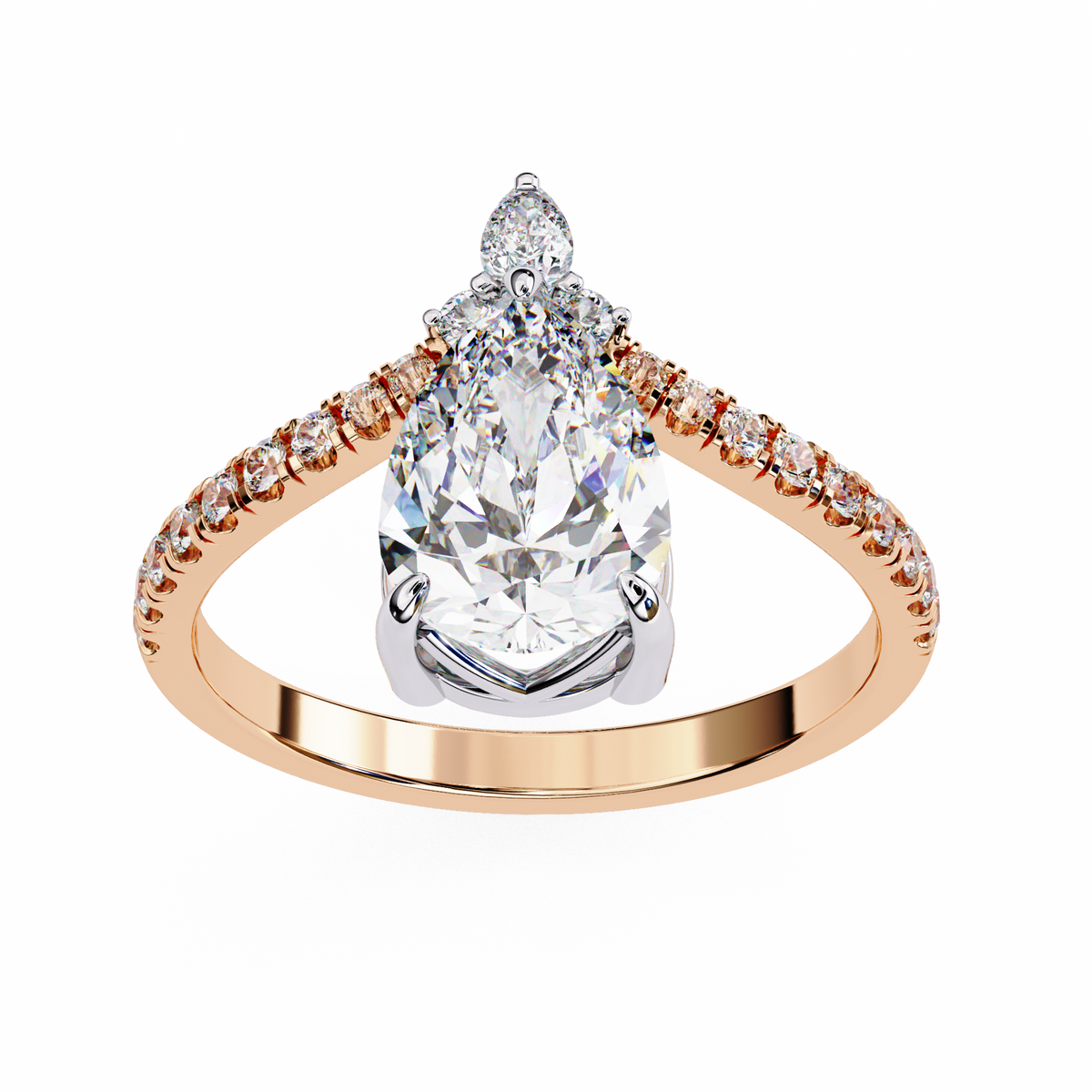 Pear-Shaped Diamond Ring with Pear & Round Accents