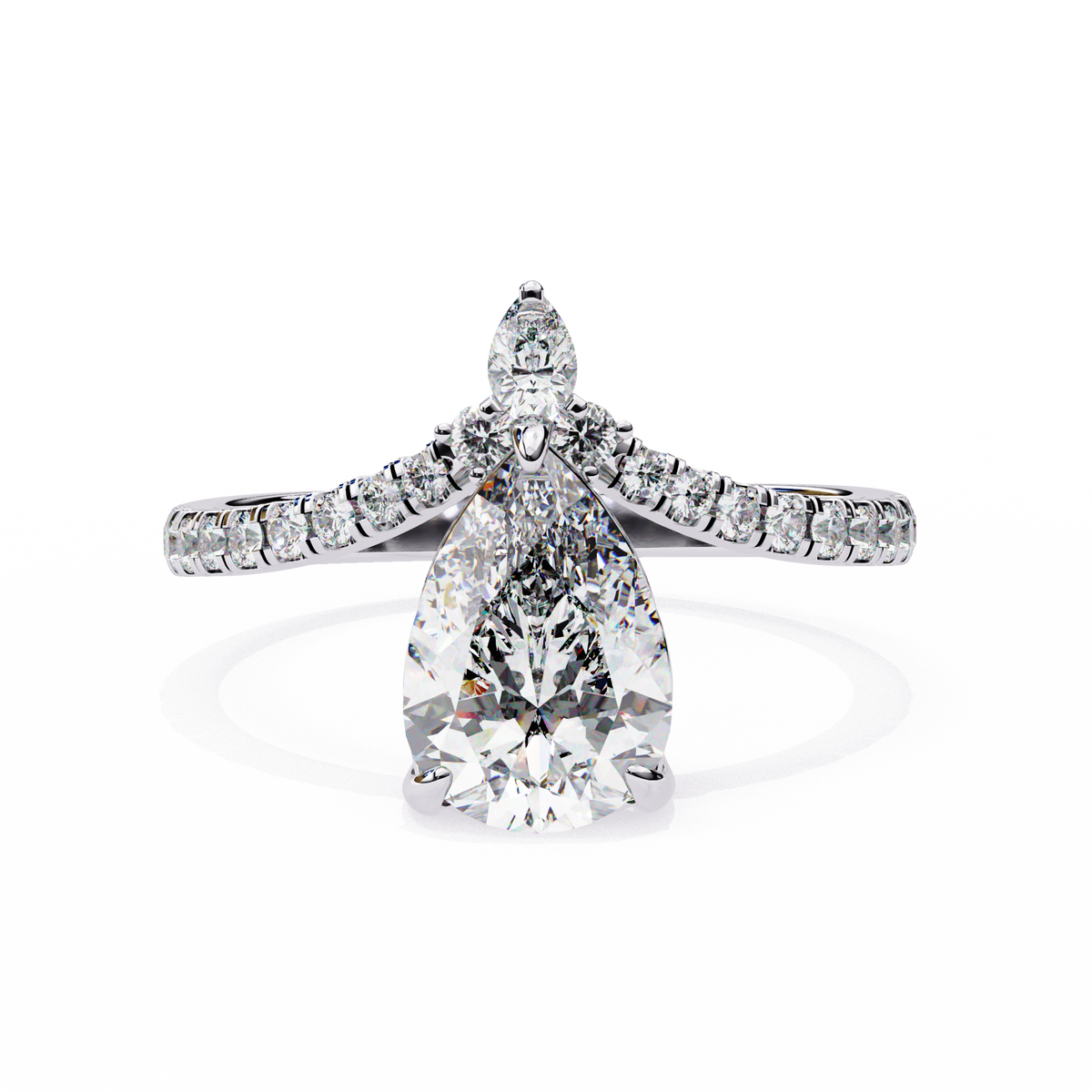 Pear-Shaped Diamond Ring with Pear & Round Accents
