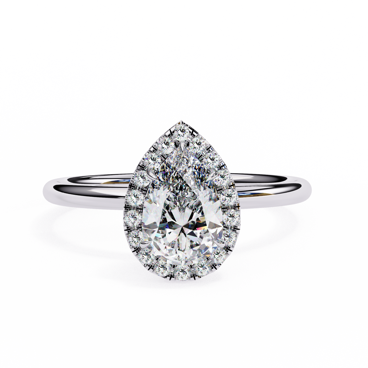 Pear-Shaped Diamond Halo Engagement Ring