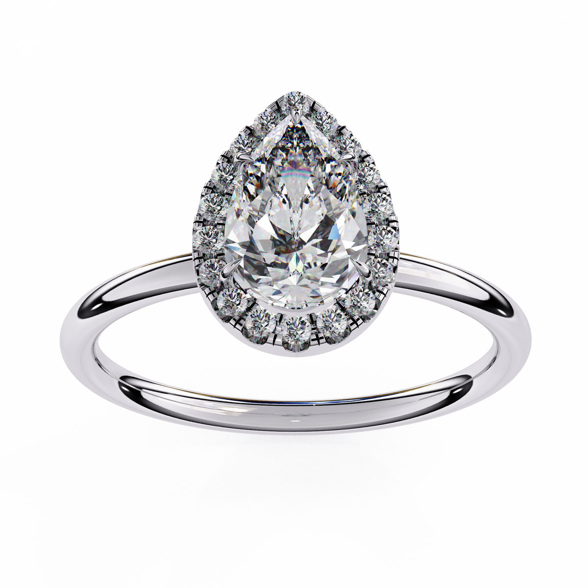 Pear-Shaped Diamond Halo Engagement Ring