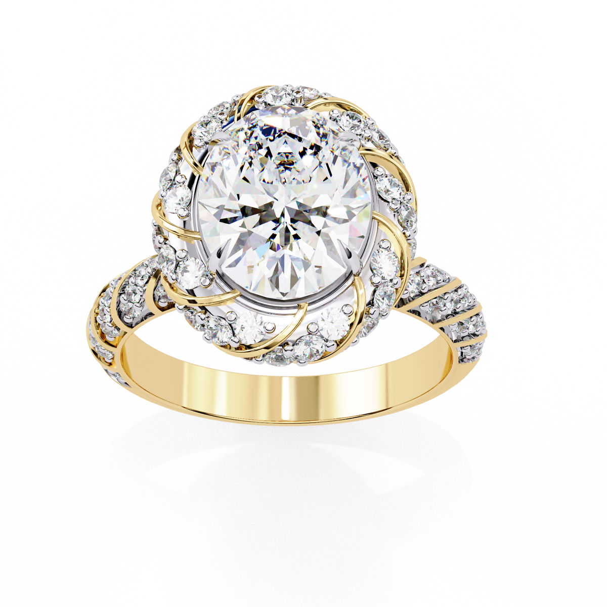 Oval Diamond Halo & Twisted Band Ring