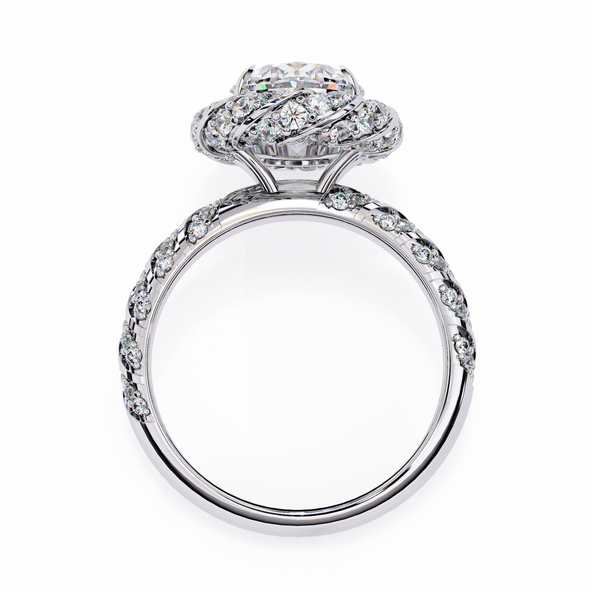 Oval Diamond Halo & Twisted Band Ring
