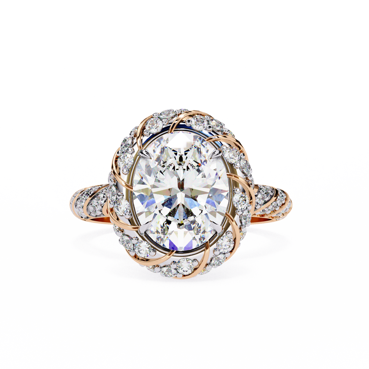 Oval Diamond Halo & Twisted Band Ring