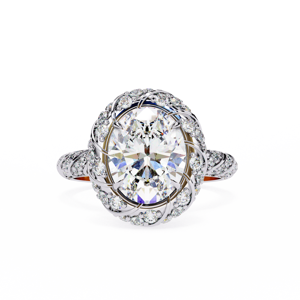 Oval Diamond Halo & Twisted Band Ring