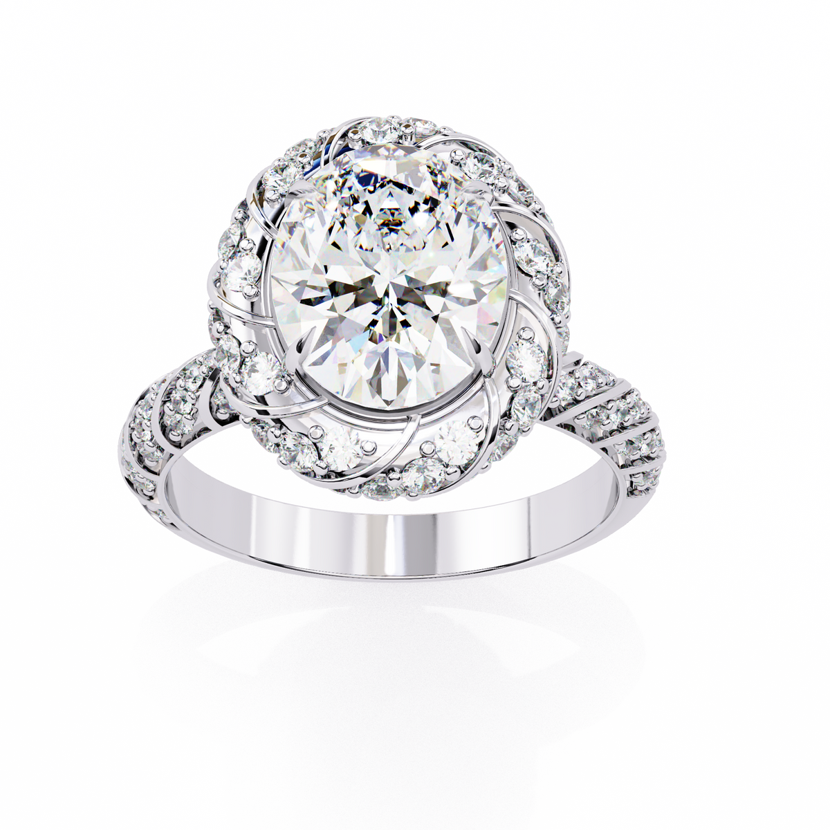 Oval Diamond Halo & Twisted Band Ring