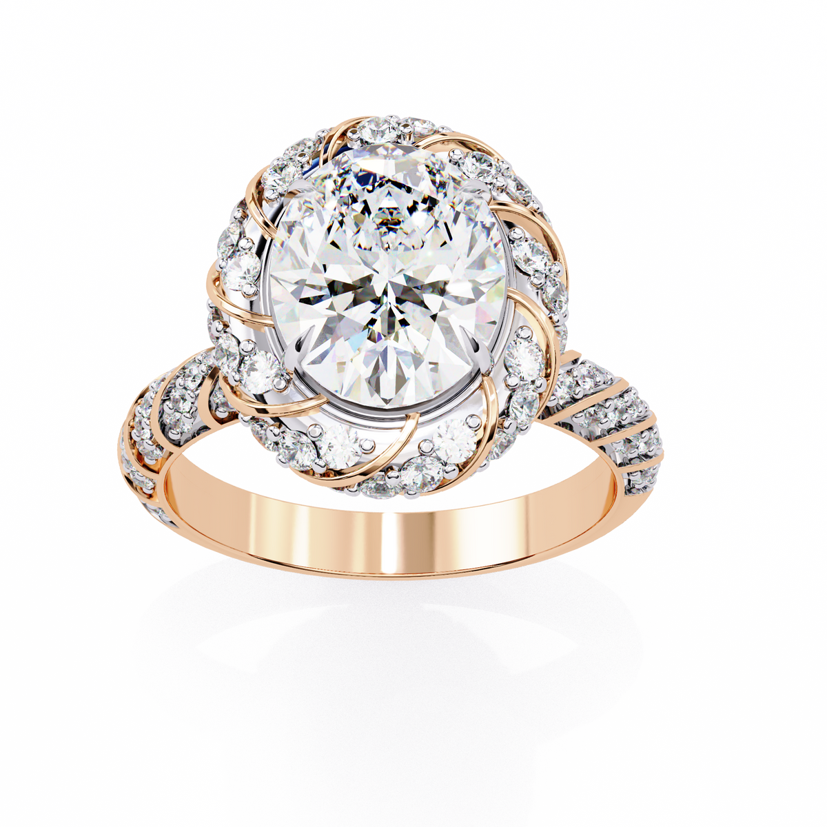 Oval Diamond Halo & Twisted Band Ring