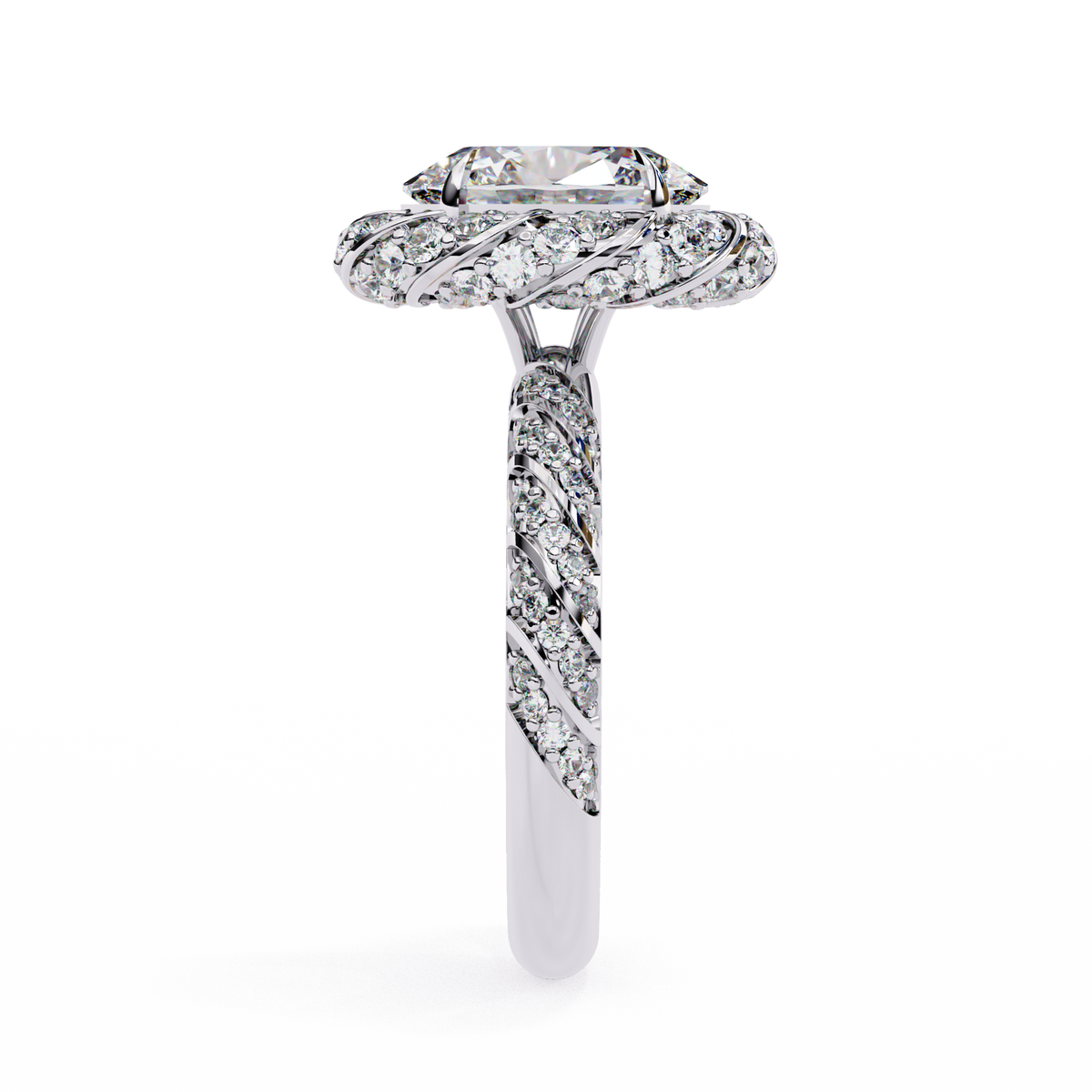 Oval Diamond Halo & Twisted Band Ring
