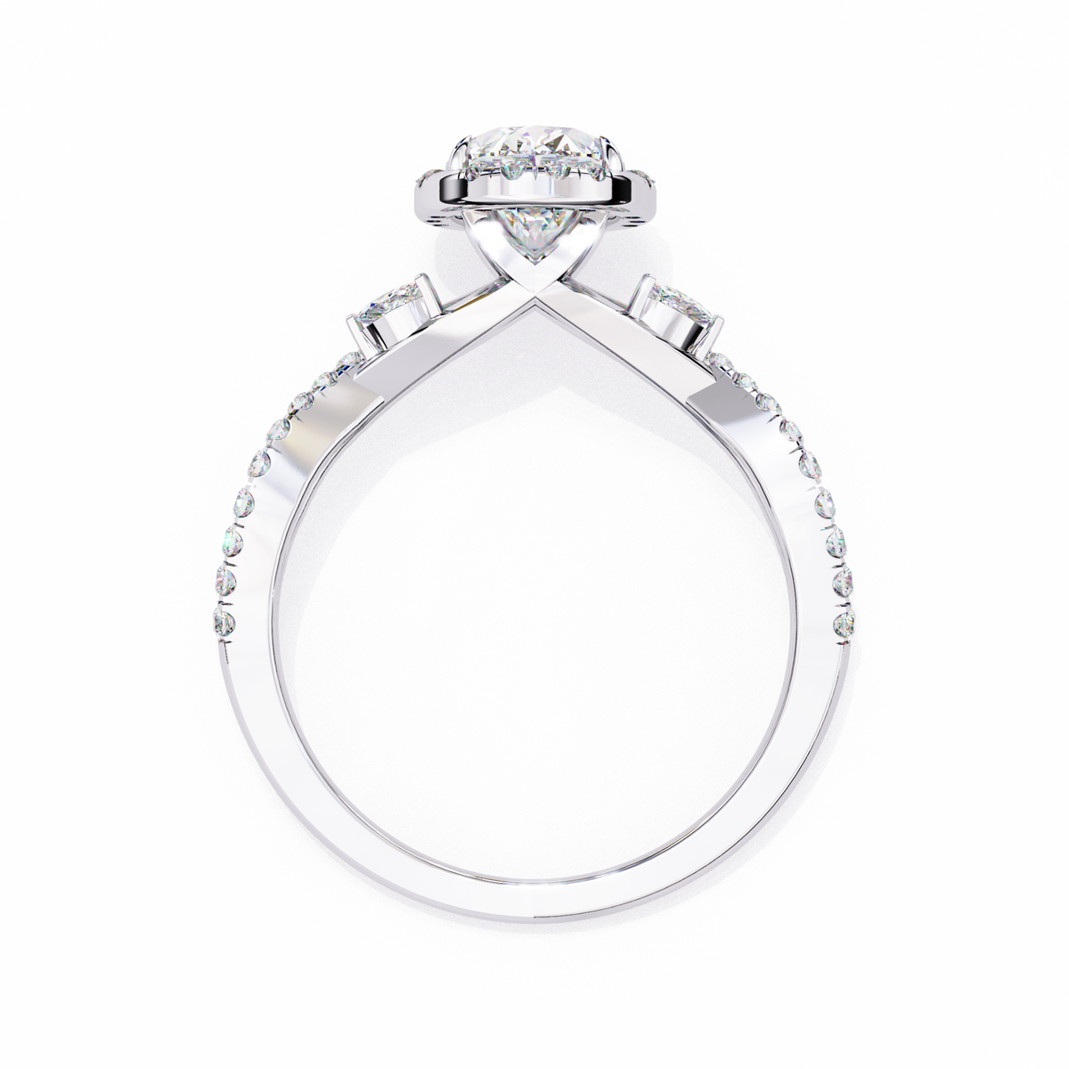 Oval Halo Diamond Ring with Twisted Pavé Band