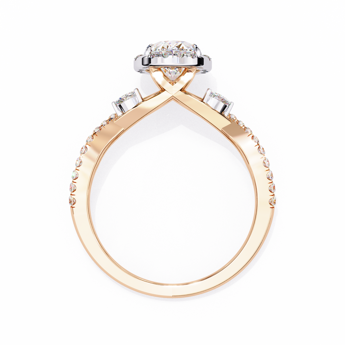 Oval Halo Diamond Ring with Twisted Pavé Band