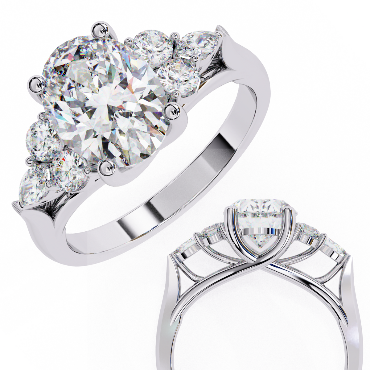 Oval Center Diamond Ring with Round & Marquise Accents