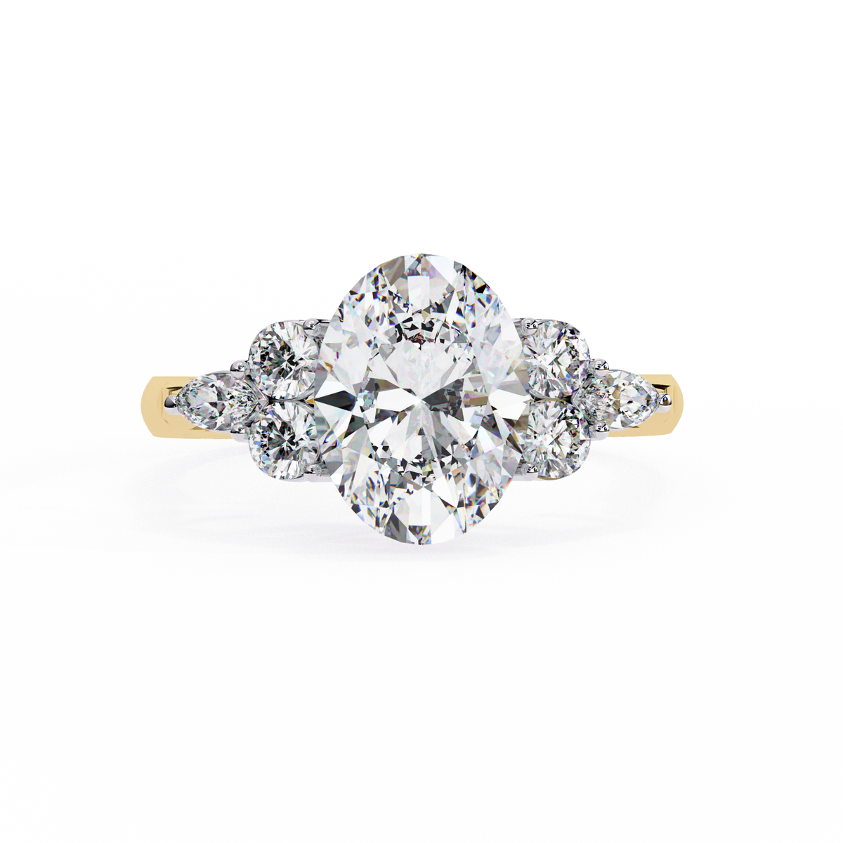 Oval Center Diamond Ring with Round & Marquise Accents
