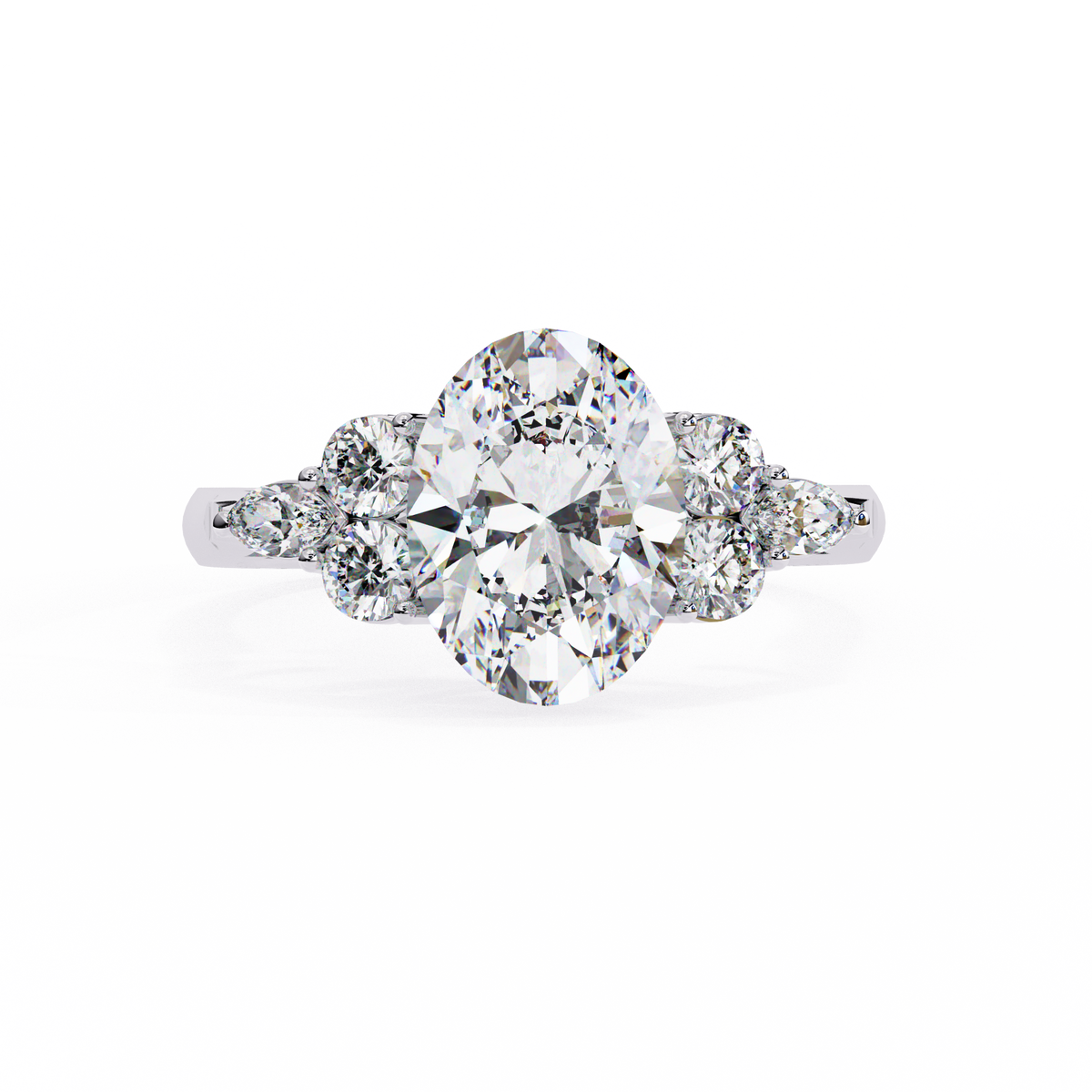 Oval Center Diamond Ring with Round & Marquise Accents