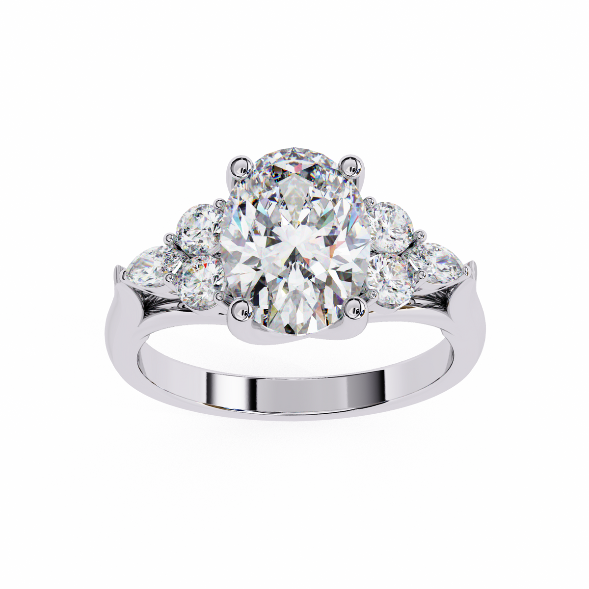 Oval Center Diamond Ring with Round & Marquise Accents