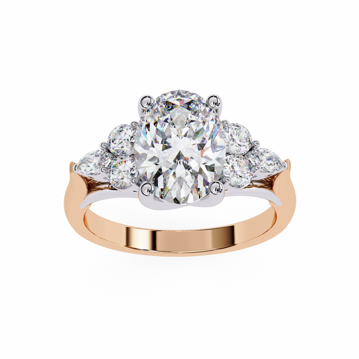Oval Center Diamond Ring with Round & Marquise Accents