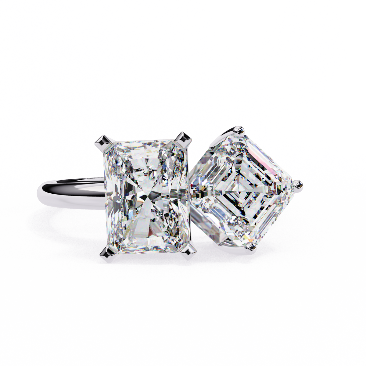 Radiant & Square Emerald Cut Diamond Toi et Moi Ring