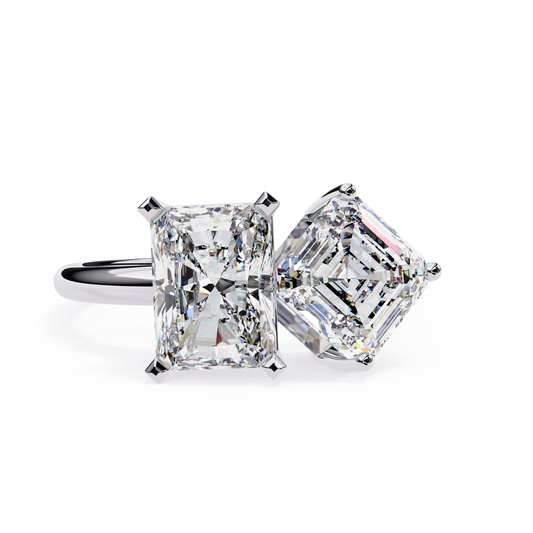 Radiant & Square Emerald Cut Diamond Toi et Moi Ring