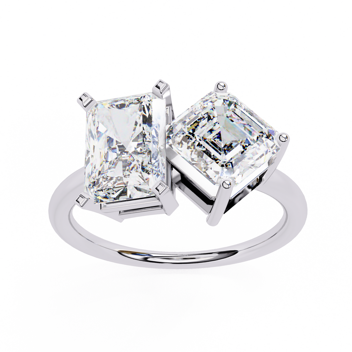 Radiant & Square Emerald Cut Diamond Toi et Moi Ring