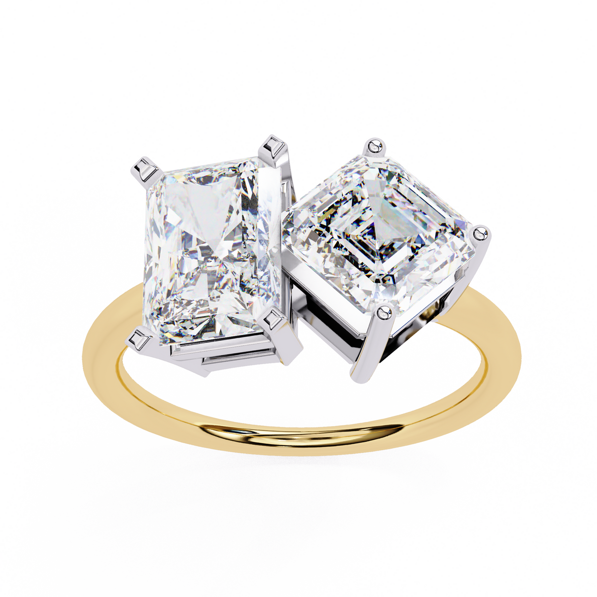 Radiant & Square Emerald Cut Diamond Toi et Moi Ring