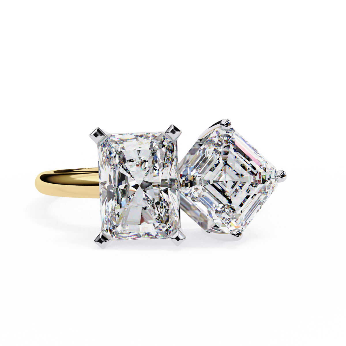 Radiant & Square Emerald Cut Diamond Toi et Moi Ring